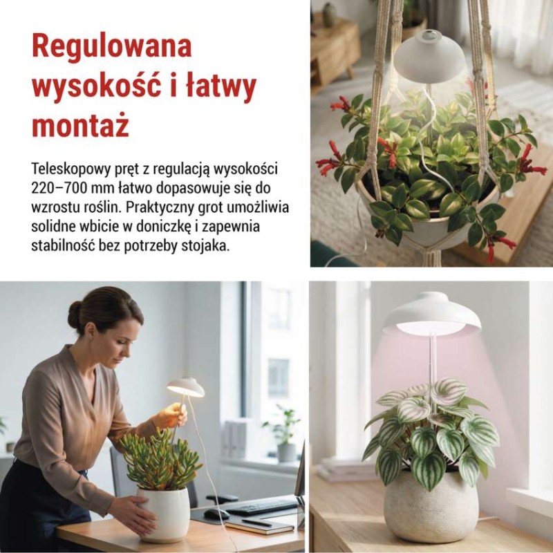 Lampa LED GROW do uprawy roślin 5 W, timer, biała