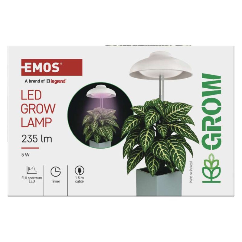 LED GROW pěstební lampa 5 W, časovač, bílá