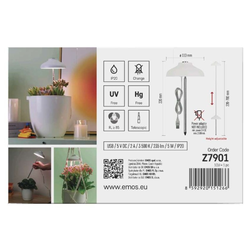 LED GROW pěstební lampa 5 W, časovač, bílá