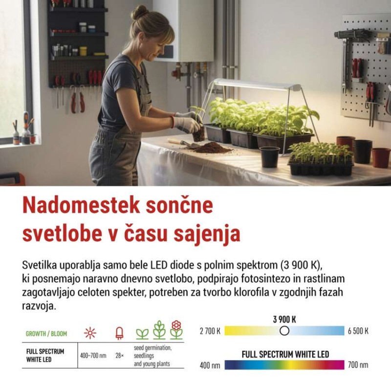 LED svetilka za rastline polnega spektra za setev, 28 LED diod, časovnik