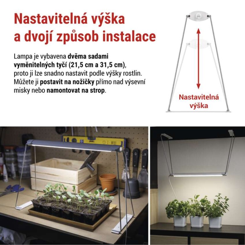 LED GROW pěstební lampa na sazenice 15 W, časovač, bílá