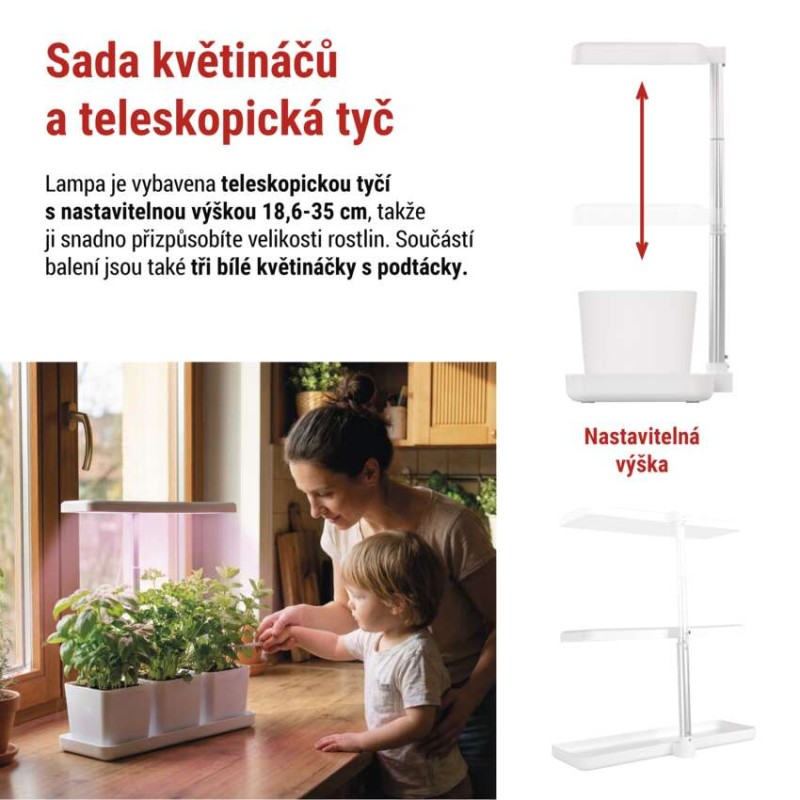 LED GROW pěstební lampa 7 W, časovač, stmívatelná, bílá