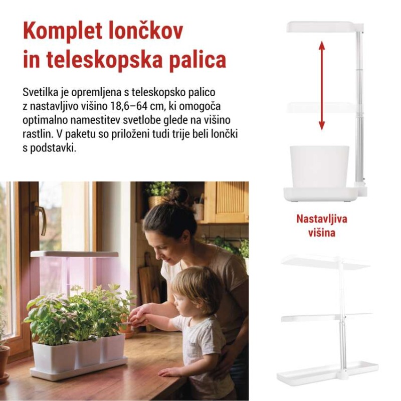 LED svetilka za rastline, polnega spektra, 30 LED diod, notranja, časovnik, zatemnljiva