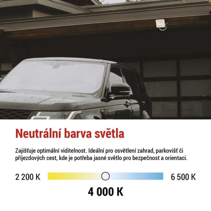 LED reflektor GLARO 20W, bílý, IP65, 2000 lm, neutrální bílá