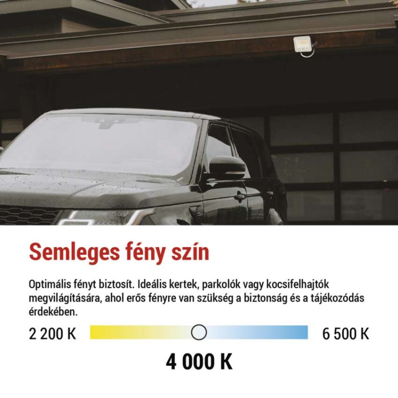 LED reflektor GLARO 20W, fehér, IP65, 2000 lm, természetes fehér