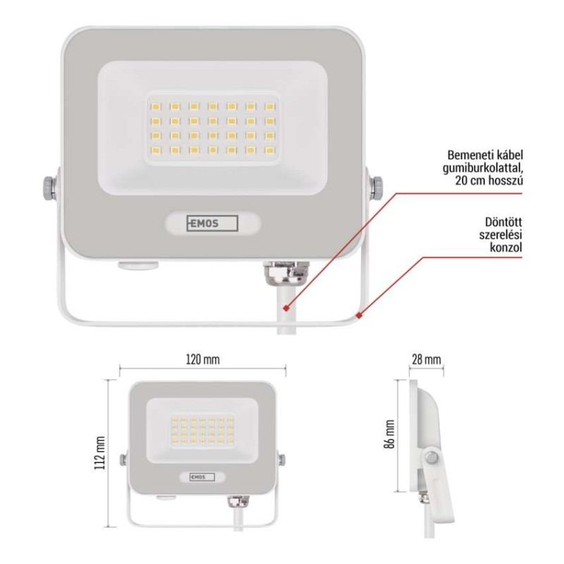 LED reflektor GLARO 20W, fehér, IP65, 2000 lm, természetes fehér