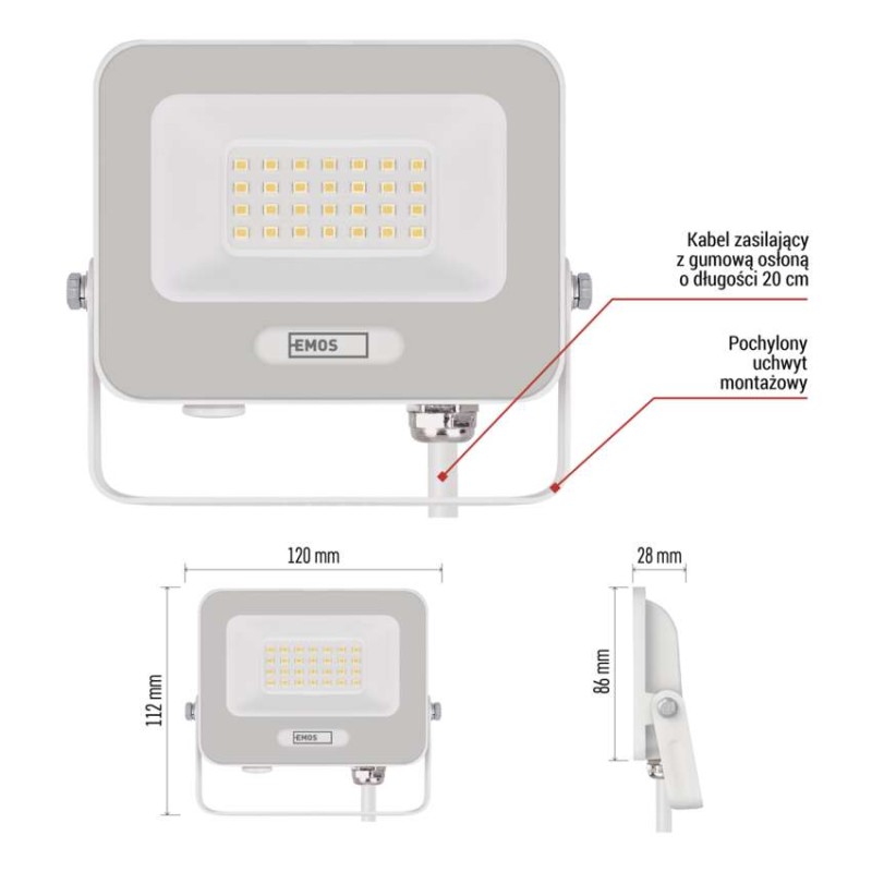 Naświetlacz LED GLARO 20W, biały, IP65, 2000 lm, neutralna biel