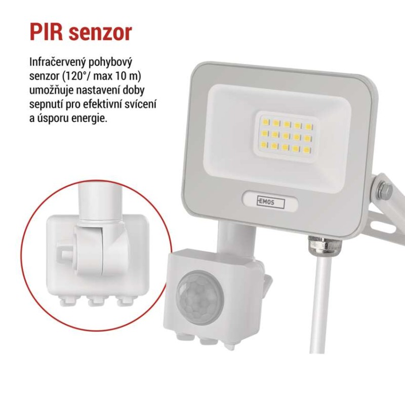 LED reflektor GLARO s pohybovým čidlem, 10 W, bílý, IP54, 1000 lm, neutrální bílá