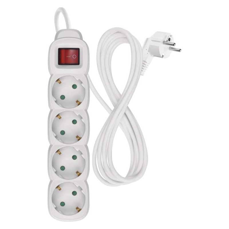 Hosszabbító 2 m / 4 aljzat / kapcsolós / fehér / PVC / 1 mm2