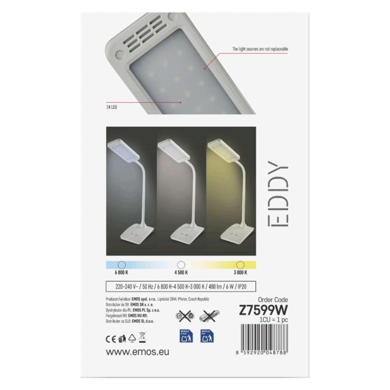 LED stolná lampa Eddy, biela
