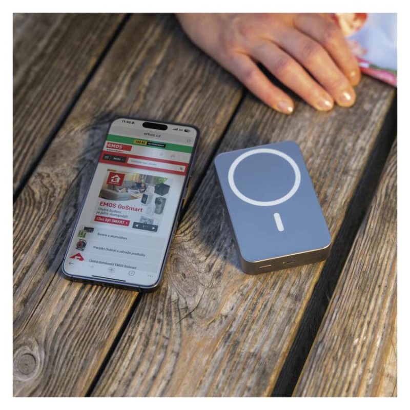 EMOS Powerbank WI 1046, 10 000 mAh, 20 W+Wireless, szürke