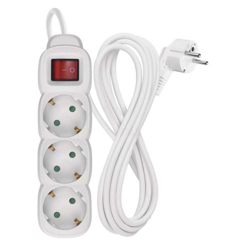 Ilgintuvas 3 m / 3 lizdai / su jungikliu / baltas / PVC / 1,5 mm2 