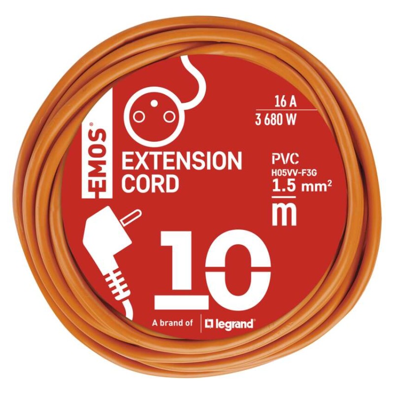 Predlžovací kábel 10 m / 1 zásuvka / oranžový / PVC / 250 V / 1,5 mm2