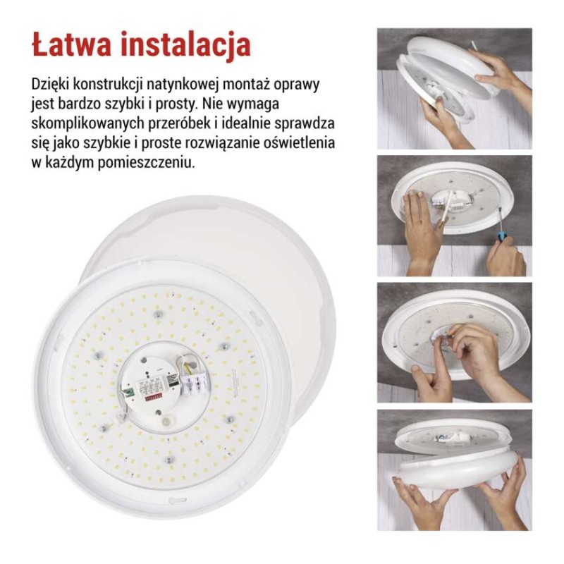 Oprawa sufitowa LED TIVI, MW sensor, okrągła biała 12,5W, IP44, neutralna biel, czujnik MW