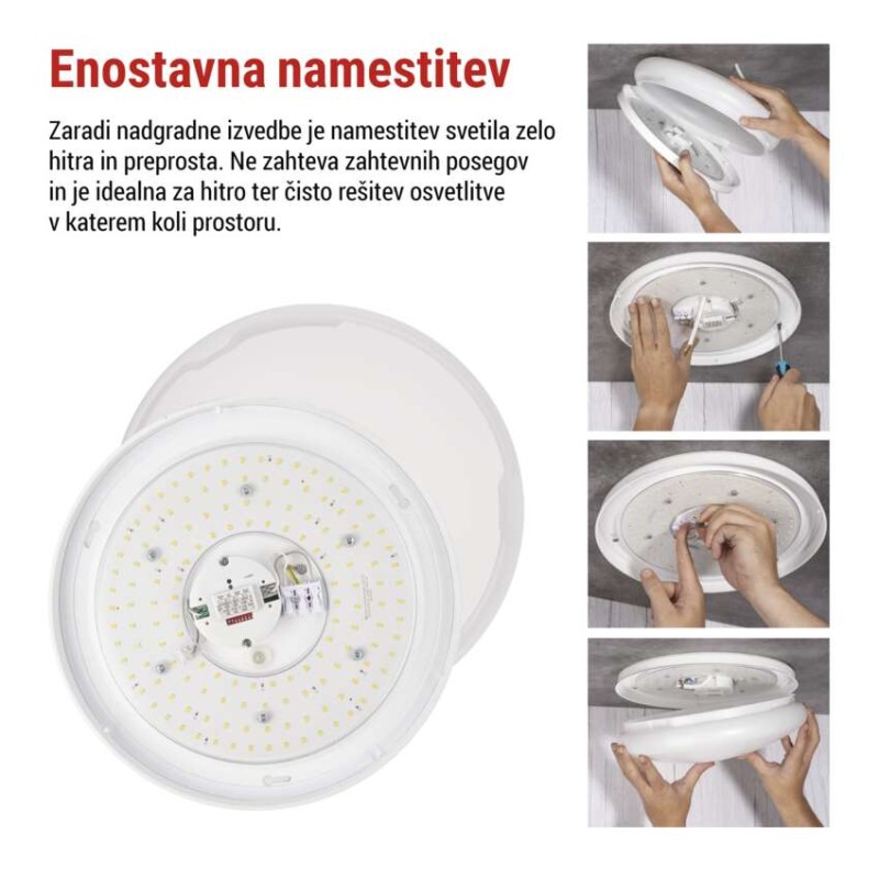 LED stropna svetilka TIVI, A CLASS, MW sensor, okrogla bela 12,5W, IP44, Nevtralna bela