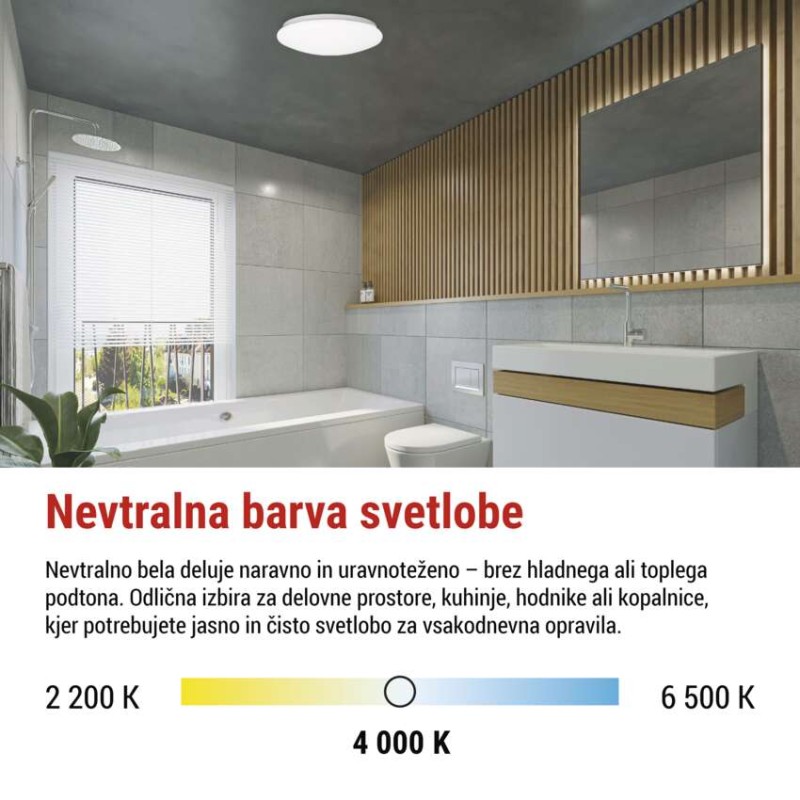 LED stropna svetilka TIVI, A CLASS, MW sensor, okrogla bela 12,5W, IP44, Nevtralna bela