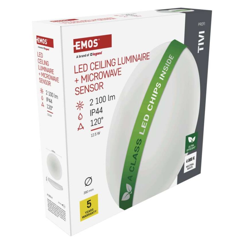 Oprawa sufitowa LED TIVI, MW sensor, okrągła biała 12,5W, IP44, neutralna biel, czujnik MW