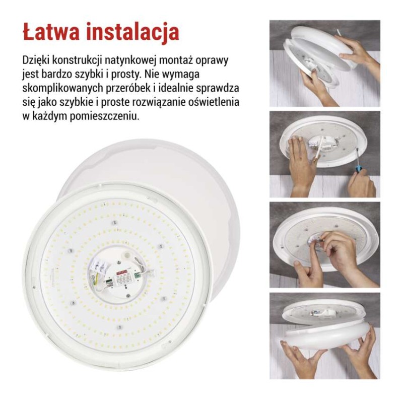 Oprawa sufitowa LED TIVI, MW sensor, okrągła biała 8,6W, IP44, neutralna biel, czujnik MW