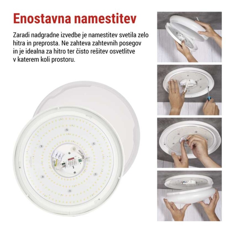 LED stropna svetilka TIVI, A CLASS, MW sensor, okrogla bela 8,6W, IP44, Nevtralna bela