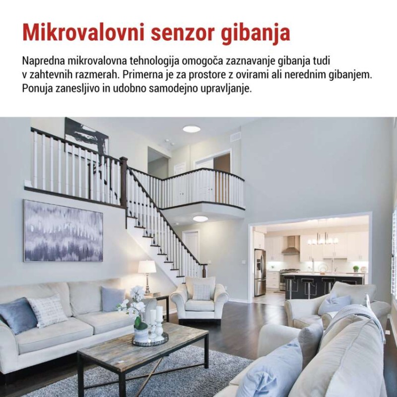 LED stropna svetilka TIVI, A CLASS, MW sensor, okrogla bela 8,6W, IP44, Nevtralna bela