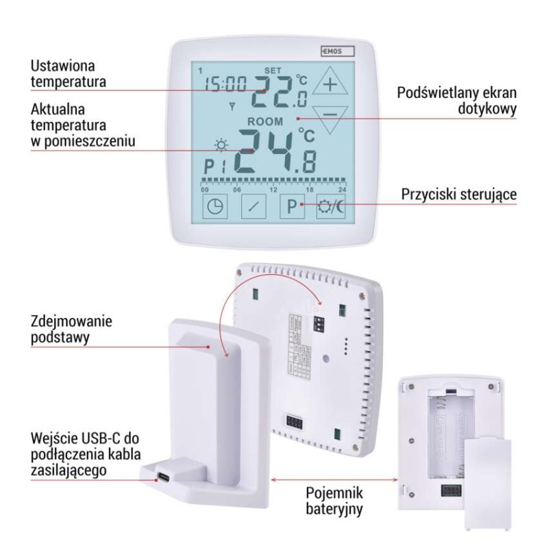 Termostat bezprzewodowy, pokojowy, programowalny z OpenTherm, P56A11