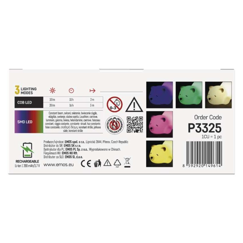 EMOS LED éjjeli fény medve P3325, tölthető