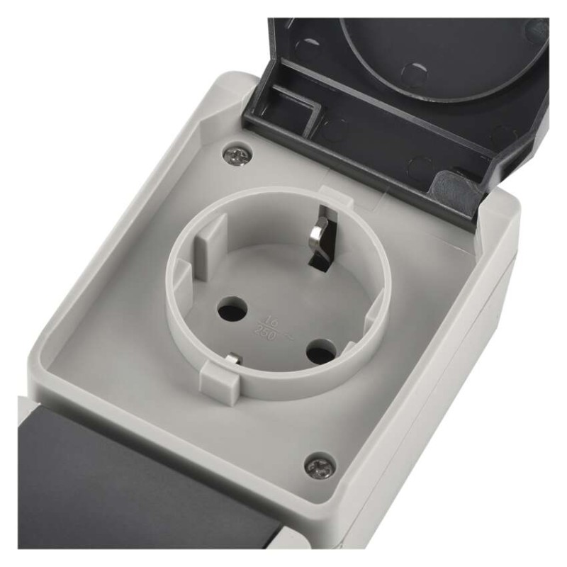 Wandsteckdose doppelt, grau-schwarz, IP44