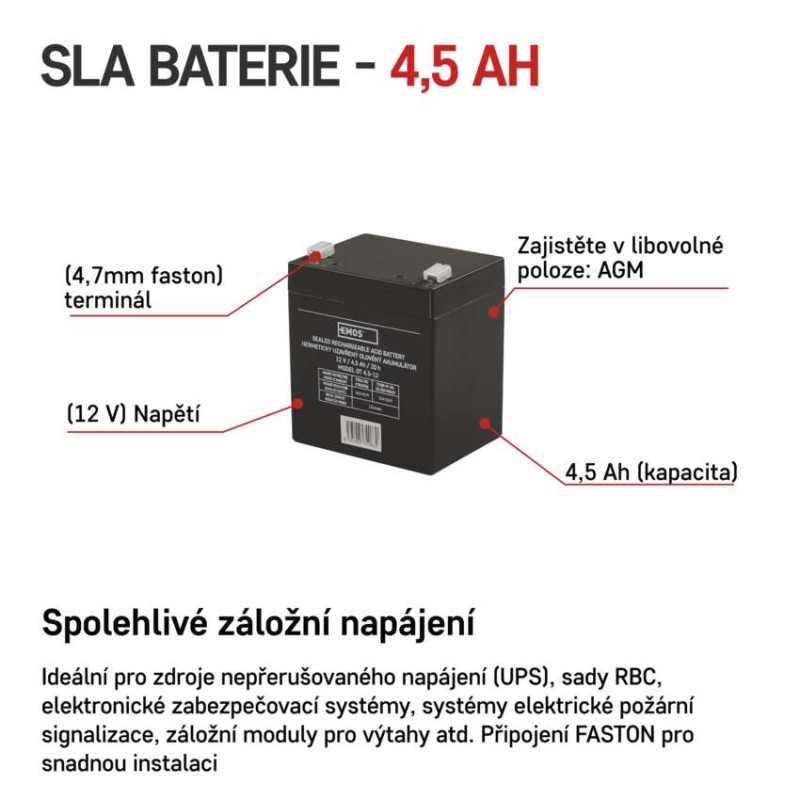 Bezúdržbový olověný akumulátor 12 V/4,5 Ah, faston 4,7 mm
