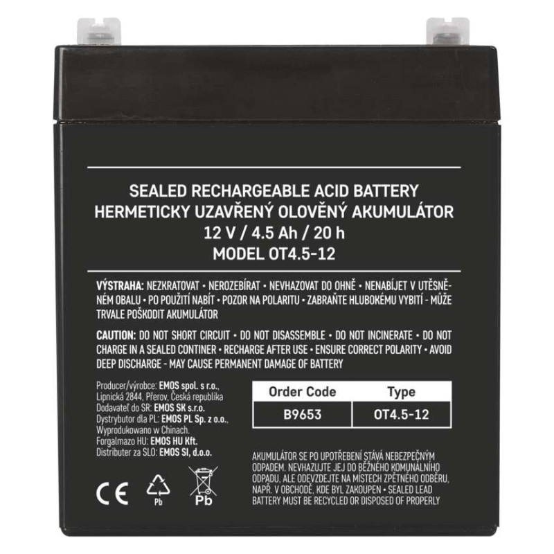 Bezúdržbový olovený akumulátor 12 V/4,5 Ah, faston 4,7 mm