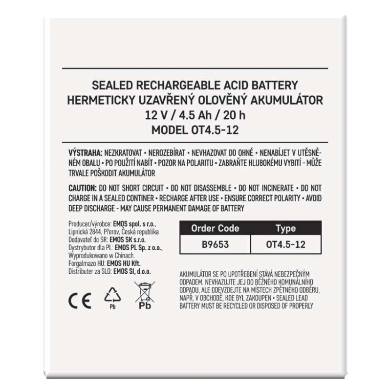 Bezúdržbový olovený akumulátor 12 V/4,5 Ah, faston 4,7 mm