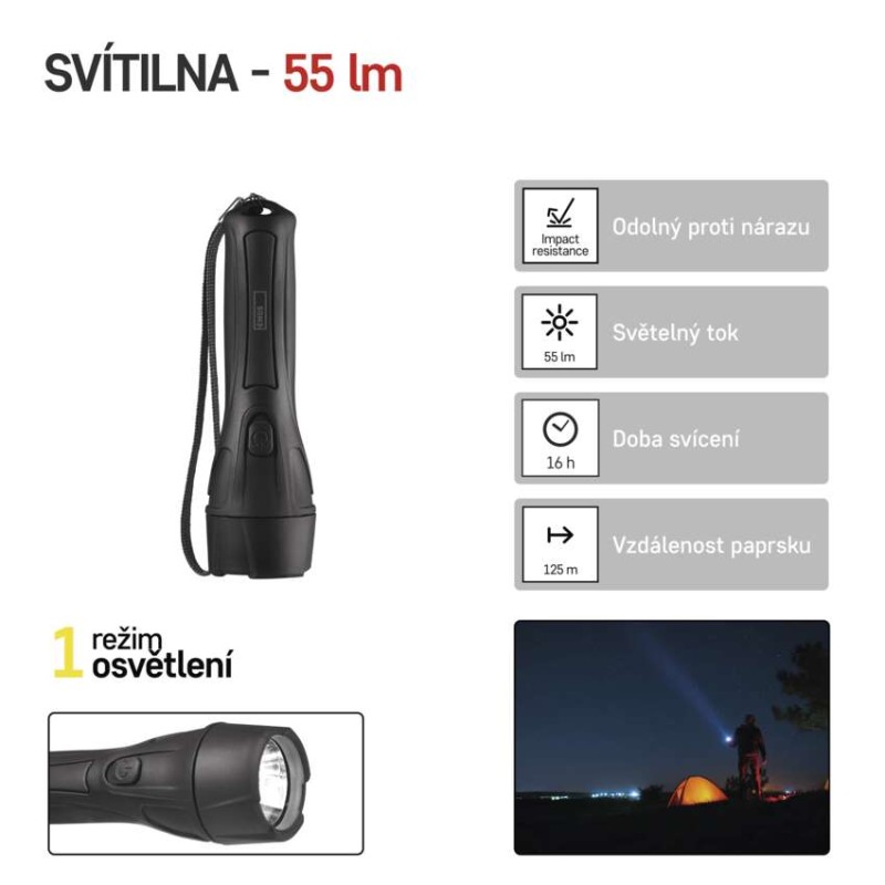 LED ruční svítilna P3210, 55 lm, 2× AA