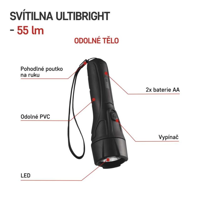 LED ruční svítilna P3210, 55 lm, 2× AA