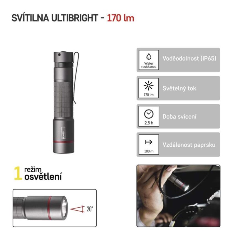 CREE LED kovová svítilna Ultibright 60, 170lm, 1xAA