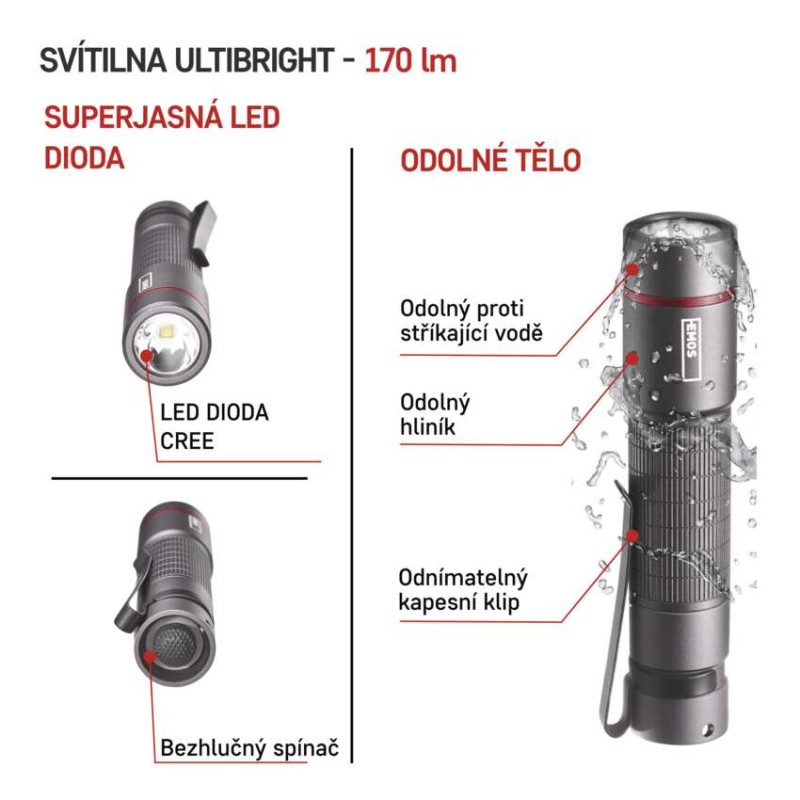 CREE LED kovová svítilna Ultibright 60, 170lm, 1xAA