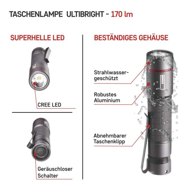 CREE LED Metall-Taschenlampe Ultibright 60, 170lm, 1xAA