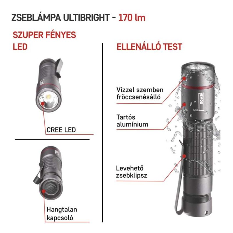 EMOS ULTIBRIGHT 60 CREE LED fém zseblámpa, 170lm