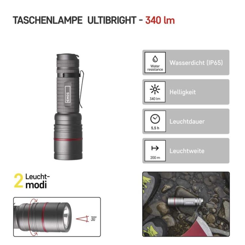 CREE LED Metall-Taschenlampe Ultibright 70, 340lm, 3xAAA