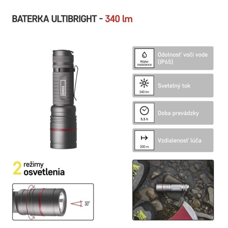 CREE LED kovové svietidlo Ultibright 70, 340lm, 3xAAA