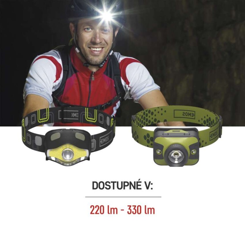 COB LED + LED čelovka P3536, 220 lm, 100 m, 3× AAA