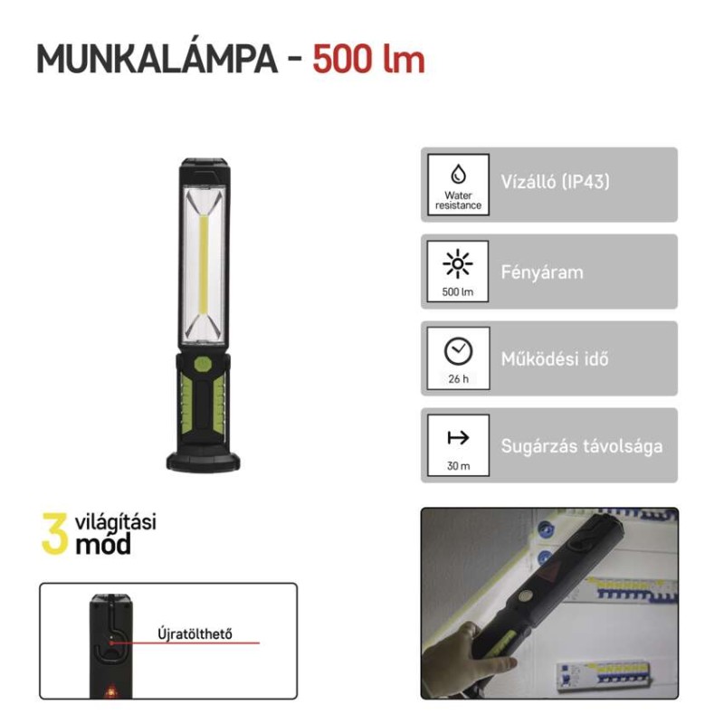EMOS Akkumulátoros COB LED lámpa 5W 500lm
