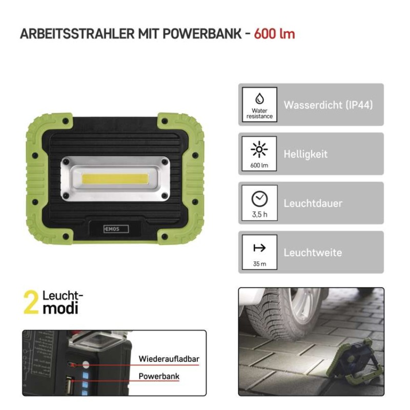 Aufladbarer COB LED-Strahler P4534, 600 lm, 3000 mAh