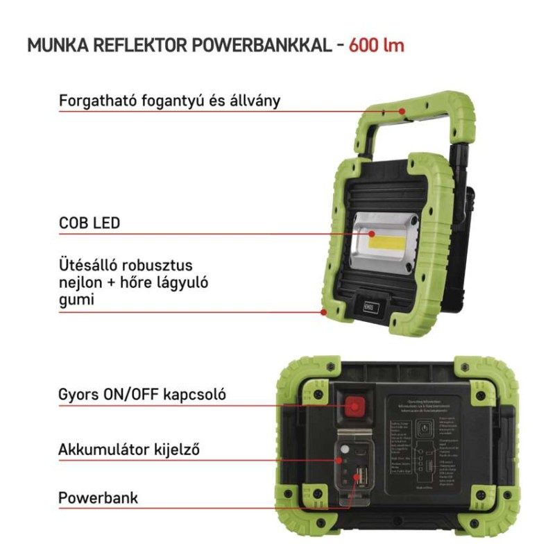 EMOS Akkumulátoros COB LED lámpa 5W 600lm