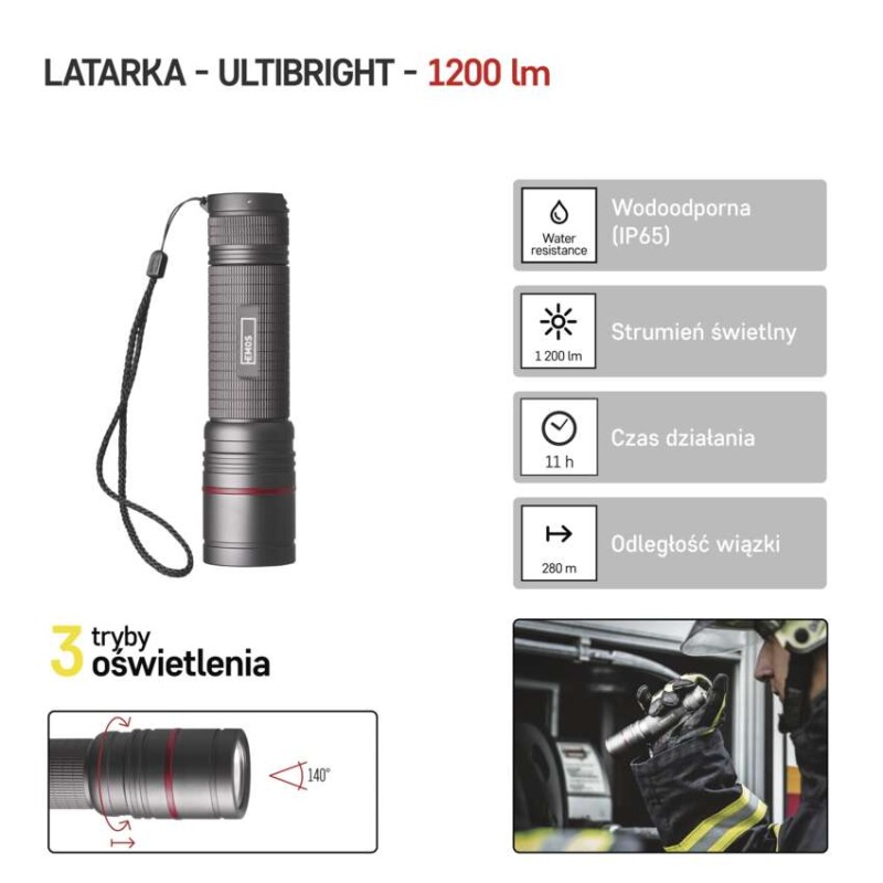 Latarka metalowa CREE LED Ultibright 90, 1200lm, ładowalna