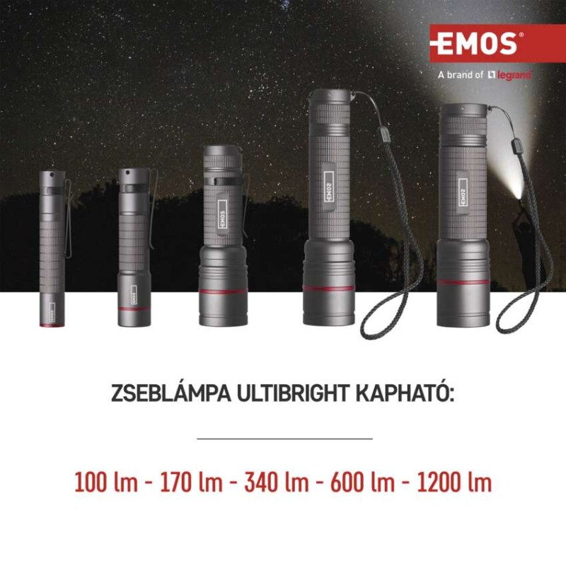 EMOS ULTIBRIGHT 90 CREE LED tölthető fém zseblámpa 1200lm