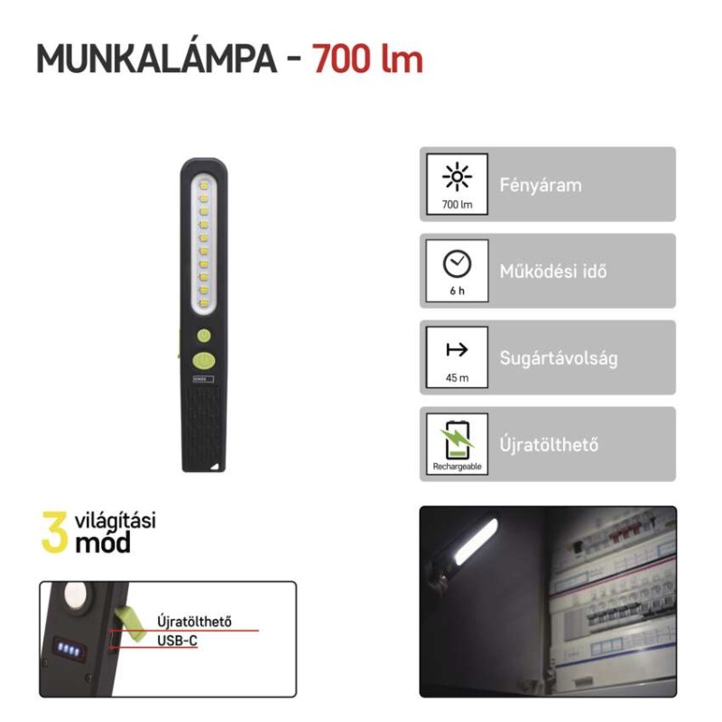 EMOS AKKUMULÁTOROS LED LÁMPA SMD LED + LED, P4538, 700 lm, 1200mAh