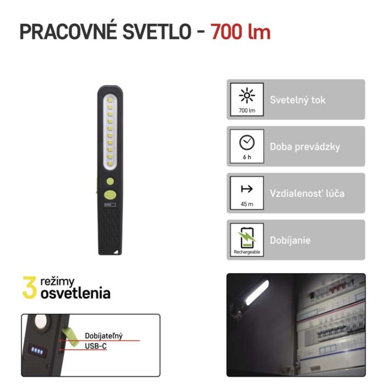 SMD LED + LED nabíj. svietidlo P4538, 700 lm, 1200 mAh