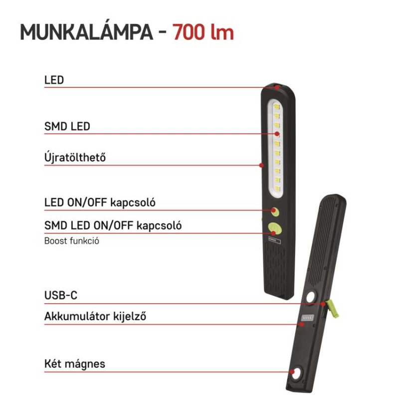 EMOS AKKUMULÁTOROS LED LÁMPA SMD LED + LED, P4538, 700 lm, 1200mAh