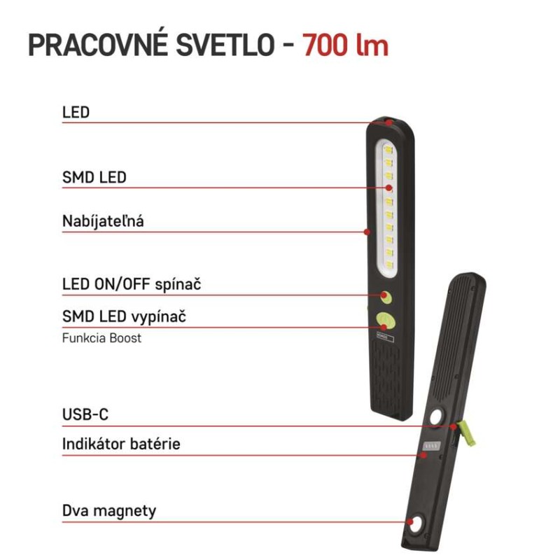 SMD LED + LED nabíj. svietidlo P4538, 700 lm, 1200 mAh