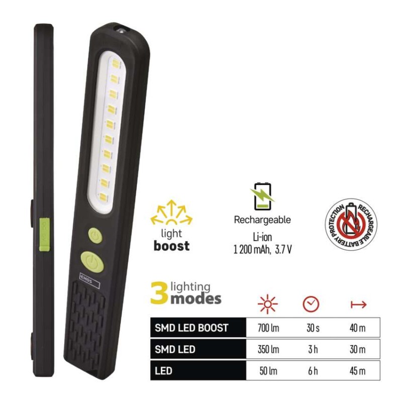 SMD LED + LED nabíjecí svítilna P4538, 700 lm, 1200 mAh