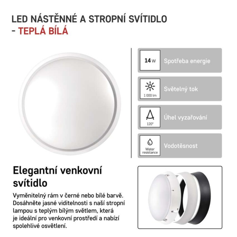 LED svítidlo ZURI 22 cm, 14 W, teplá bílá, IP54
